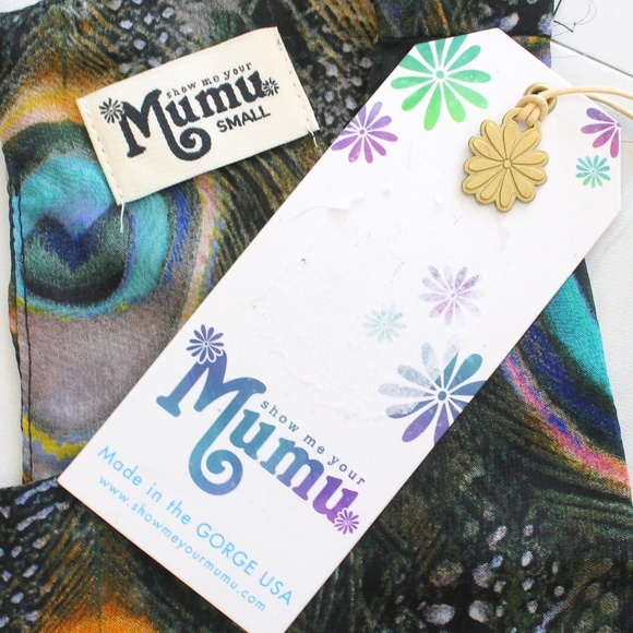 Show Me Your MuMu Tops - SMYMM Feather Fans Peacock Print King Crop Top S